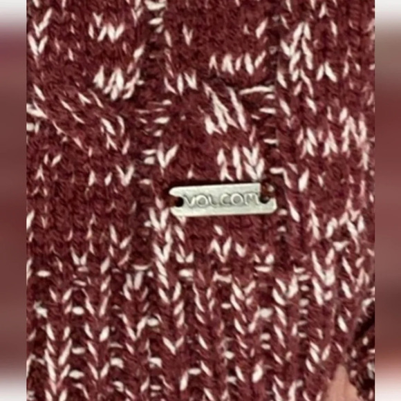 Volcom Nord It Up Skater Duster Cable Knit Long Cardigan Sweater Burgundy Medium - Picture 11 of 11